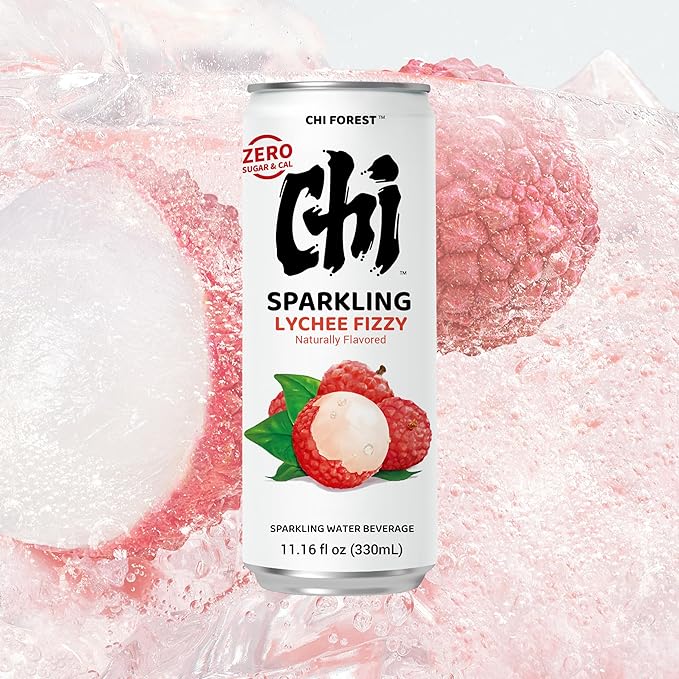CHI FOREST Sparkling Water Beverage, Lychee & White Peach, 2 Flavors, Zero Sugar, 11.16 fl oz Cans (Pack of 24) - Bloomnest