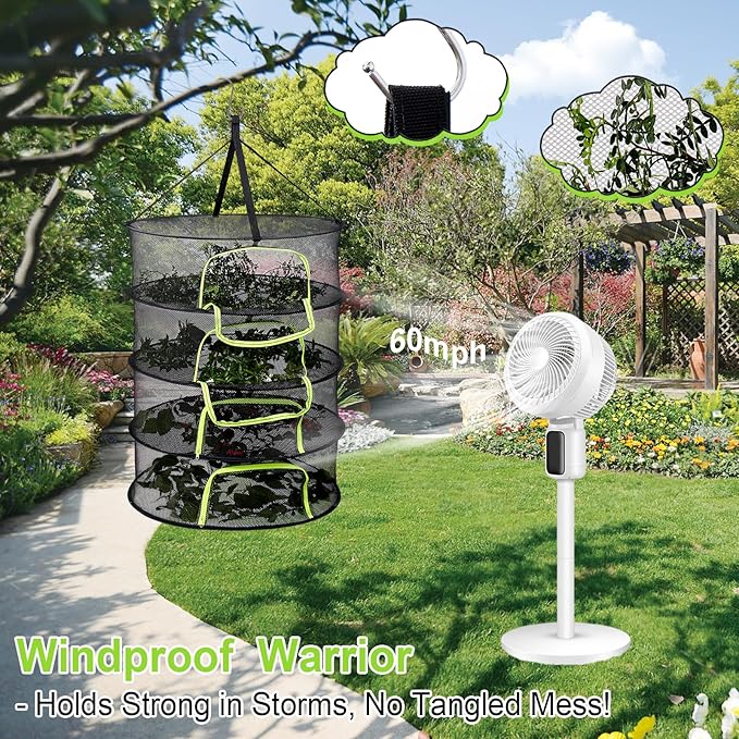 LUKETURE 4-Layer Hanging Herb Dryer Rack - with U-Zipper Mesh Net & Hook, Foldable Collapsible Drying Rack for Plants, Herbs, Flowers, Fish, Jerky, Laundry - Bloomnest