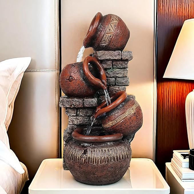 Indoor Desktop Fountain with Led Light - Layered Rock Waterfall Fountain, 13.77 x 5.9 x 5.9 inches, Silent Tabletop Water Feature Decor for Relaxation - Bloomnest