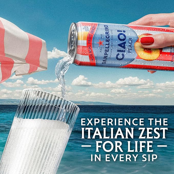 Sanpellegrino CIAO Peach Sparkling Water, Low-Calorie Italian Sparkling Water with Real Fruit Juices, 0g Added Sugar, 24-Pack - Bloomnest