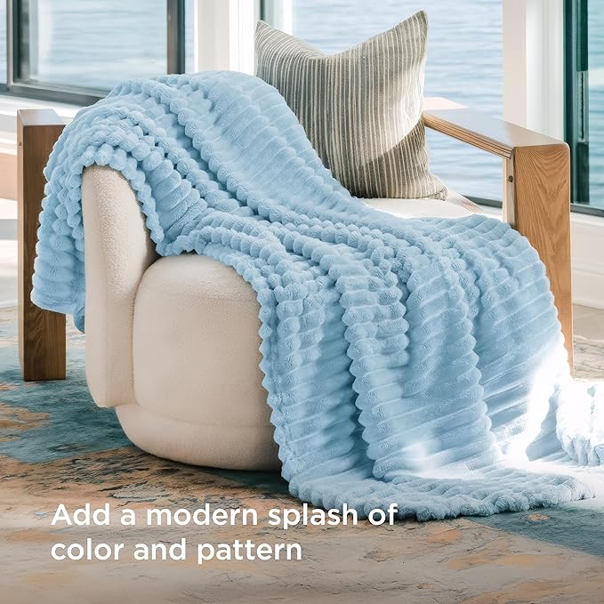 Bedsure GentleSoft Blue Fleece Blanket for Couch - Cozy Soft Blankets for Women, Cute Small Throws for Girls, Light Blue, 50x70 Inches - Bloomnest