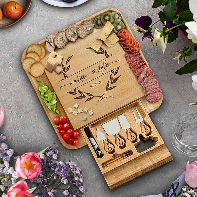 Personalized Charcuterie Board Gift Set - Custom Engraved Charcuterie Boards, Bamboo Cheese Board & Meat Platter - Wedding Gifts, Housewarming Gift for New Home, Anniversary, Birthday, Christmas Gifts - Bloomnest