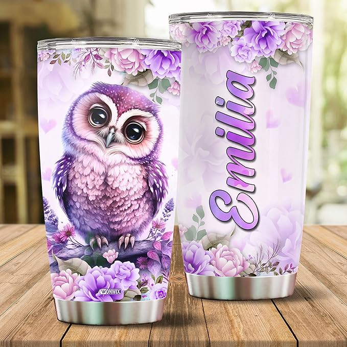 Personalized Owl Tumbler Customized Name Owls Mug Gifts For Men Women Custom Water Bottle Cups 20oz Gift For Girls Valentine Birthday Christmas Insulated Stainless Steel Coffee Cup With Lid - Bloomnest