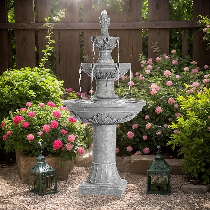 MAGIC UNION Outdoor Garden Water Fountains, 48.4''H Italian Style Fountain and Waterfall Outside, 3-Tier Large Bubbler Cascading Indoor Floor Fountain Features with Pump for Home Yard Decor (Gray) - Bloomnest