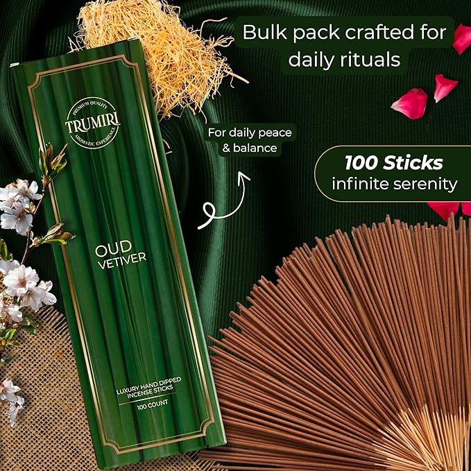 Oud Vetiver Incense Sticks - Pack of 100 Inscents-Sticks - Inciensos Aromaticos - Made with Natural Ingredients - Scented Insence Non Toxic Insense Incents