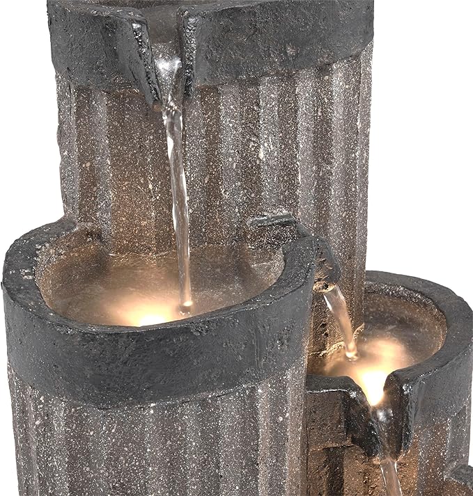 Alpine Corporation WIN1372 14" Tall Cascading Tabletop Fountain with LED Lights – Decorative Indoor Water Feature for Desk, Patio, and Home Décor, Gray - Bloomnest