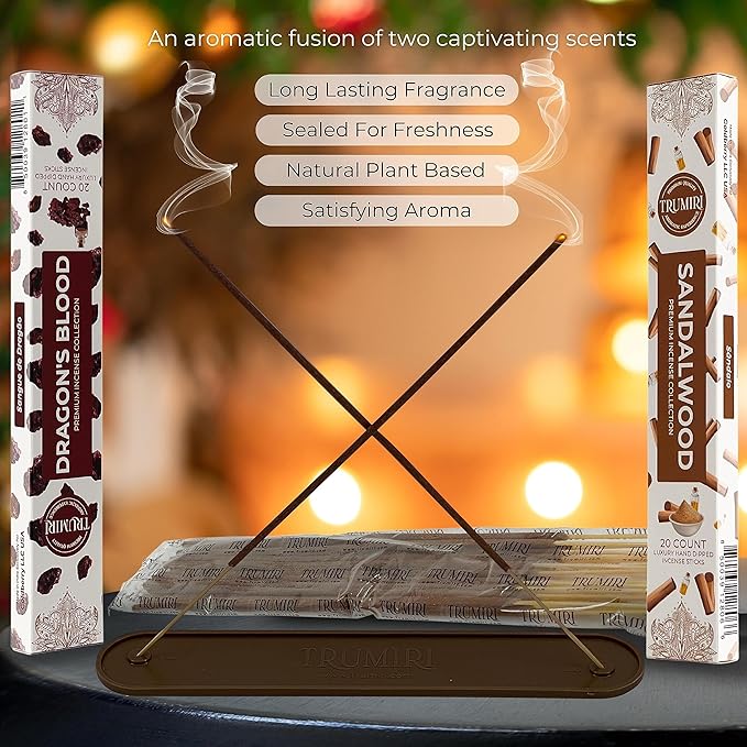 Trumiri Incense Sticks - Combo Pack of 40 Insence-Sticks - 20 Dragons Blood + 20 Sandalwood - Insenses - Insents - Incents - Inscense - Incence - Incienso - All Natural Incense Sticks TRUMIRI