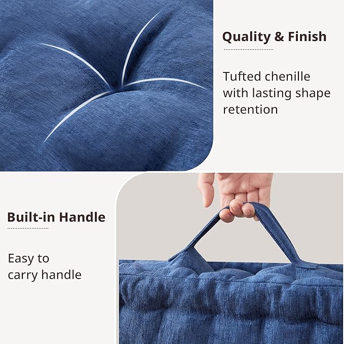 Intelligent Design Azza Large Cushion/Pouf, 24" W x 24" L x 5" H, Square Navy with Handle