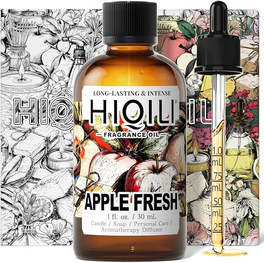HIQILI Apple Fresh Fragrance Oil for Home Diffuser, Candles, Soaps, Bath Bombs & Perfume Making, Long-Lasting Fruity Scent - 1 Fl Oz - Bloomnest
