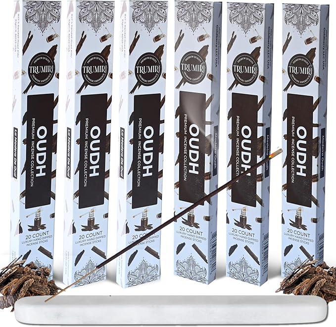 Oud Incense Sticks - Agarwood - Total 120 Insence-Sticks - 6 Packs of 20 Insense - Inciensos - Inscents - Natural Non Toxic Ingredients - Incents - Incence - Inscense - Insents TRUMIRI