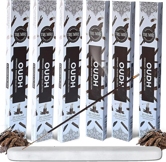 Oud Incense Sticks - Agarwood - Total 120 Insence-Sticks - 6 Packs of 20 Insense - Inciensos - Inscents - Natural Non Toxic Ingredients - Incents - Incence - Inscense - Insents TRUMIRI