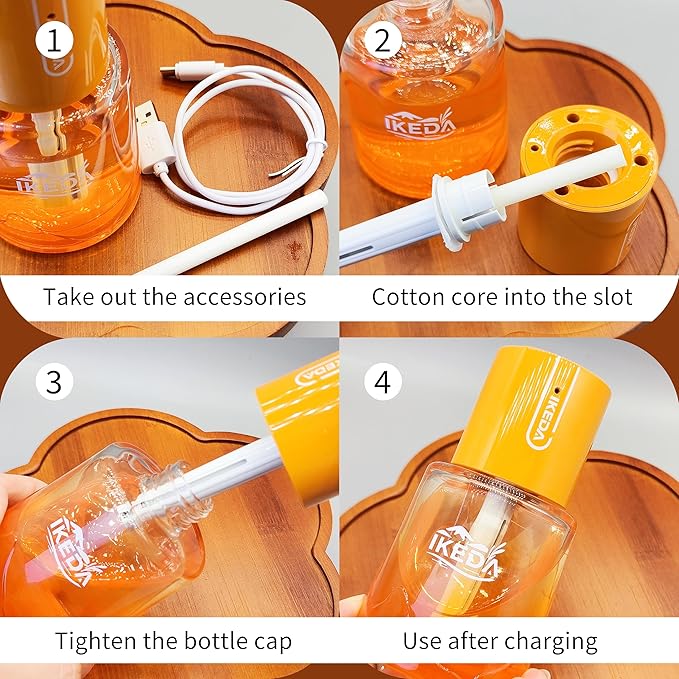 Ikeda Fragrance Smart Car Air Freshener,100ml Essential Oil Diffuser Aroma Diffuser, 3 Mode Adjustable Mini Scent Spray for Car with Touch Switch, Automotive Humidifier for Gift(Orange, Lavender) - Bloomnest