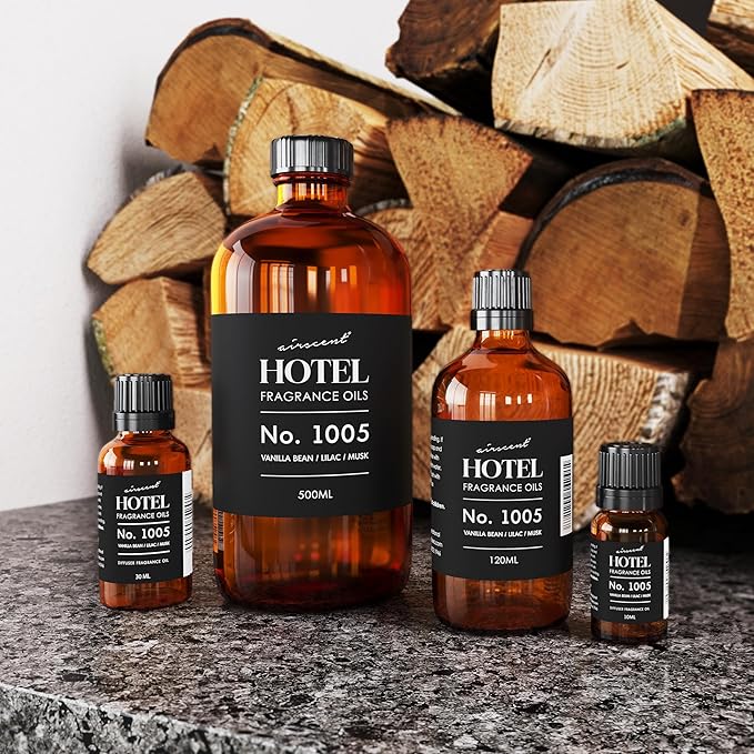 AirScent Hotel Diffuser Oil No. 1005 - Vanilla Bean Lilac Sandalwood - Hotel Scent Dupe - Premium Fragrance Oil for Ultrasonic and Waterless Diffusers and Crafting - 10 mL, .34 fl oz Glass Bottle Airscent