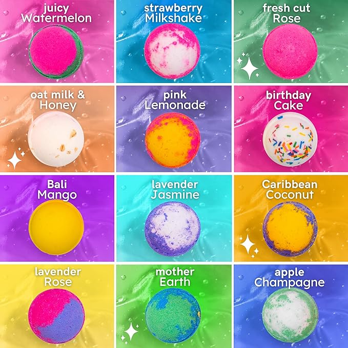 Anovina 12XL Bath Bombs for Women & Kids, Spa Gifts with Essential Oils, Relaxation & Stress Relief, Aromatherapy Bath Products, Made in USA Gift Set, Natural Scented Bath Bombs for Men - 12 Pack - Bloomnest