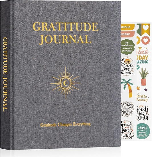 Lanpn Daily Gratitude Journal for Men Woman, The 5 Minute Gratitude Diary with Prompts, Linen Mindfulness Affirmation Positivity Planner, 156 Page Better Every Day Reflection Guided Notebook, Grey - Bloomnest