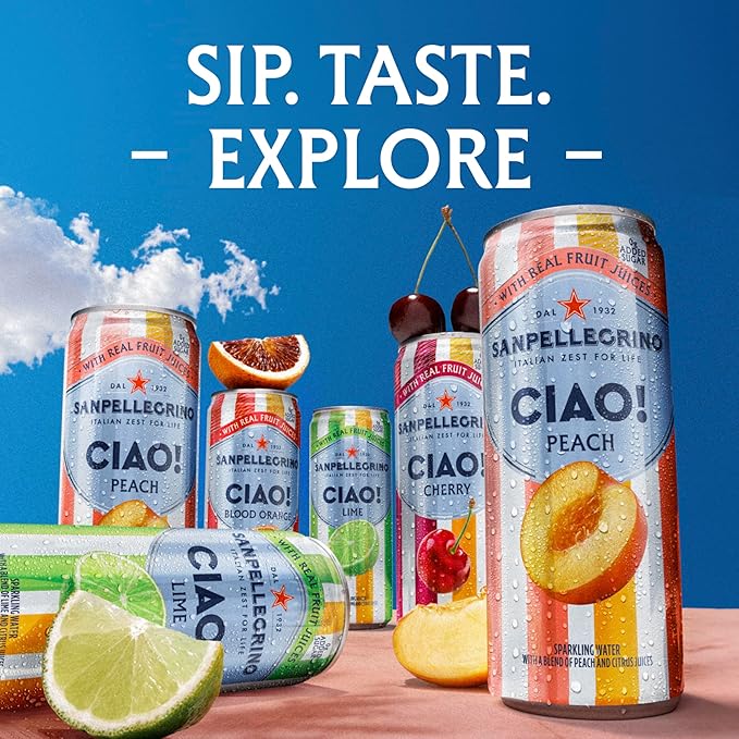 Sanpellegrino CIAO Peach Sparkling Water, Low-Calorie Italian Sparkling Water with Real Fruit Juices, 0g Added Sugar, 24-Pack - Bloomnest