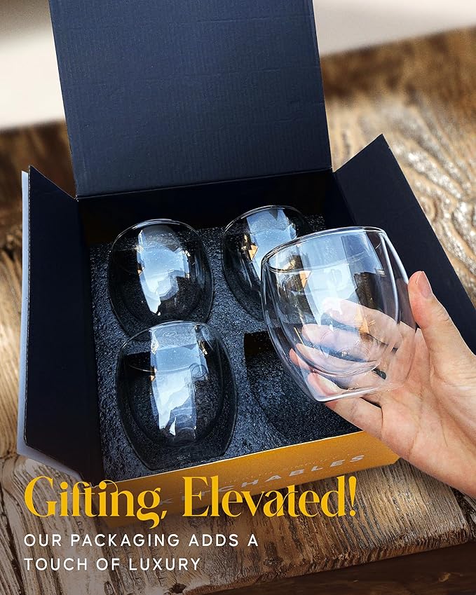 Kitchables Double Wall Glass Coffee Mugs Set of 4, 8oz - Insulated Clear Glass Coffee Mugs for Cappuccino, Latte, Tea, Espresso - Latte Cup - Tazas Para Cafe - Bloomnest
