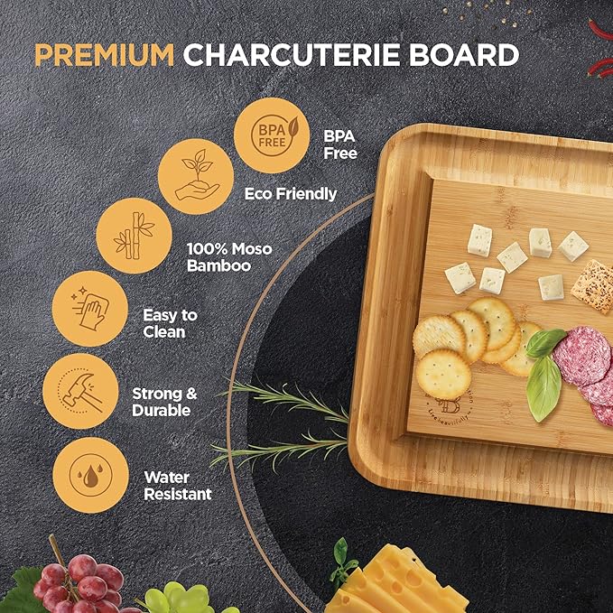 Charcuterie Board Gift Set - Bamboo Cheese Board and Knife Set - Housewarming Gifts for New Home, Wedding Gifts for Couples 2025, Bridal Shower Gifts, Birthday Gifts for Women - Bloomnest