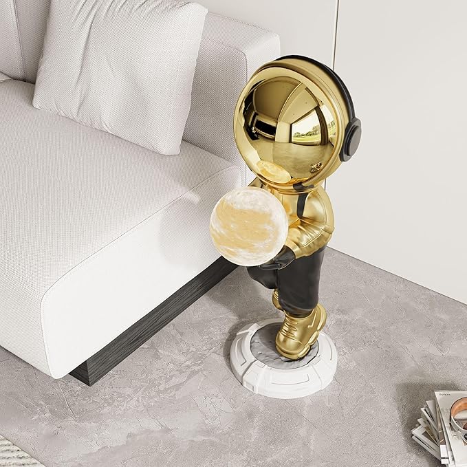 Astronaut Floor Lamp with LED Ball Light, 28.8" Large Space Sculpture Figurine, Modern Resin Astronaut Statue Art Decor for Living Room, Bedroom, Office - Bloomnest