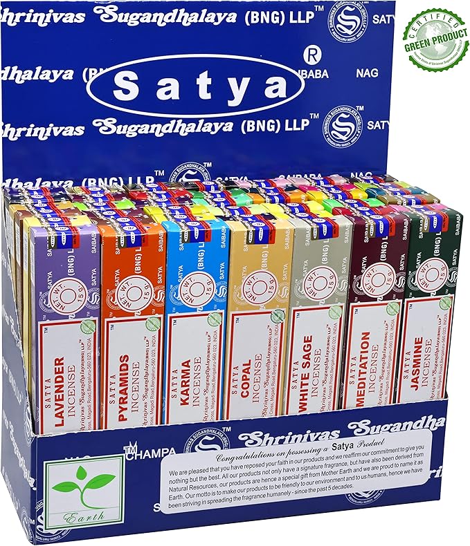 EARTH Satya Assorted Incense Sticks 15 GMS (Pack of 42) (Green Certified) Indian Perfumed Hand Rolled Agarbatti Perfect for Worship,Relaxation, Medication. Earth