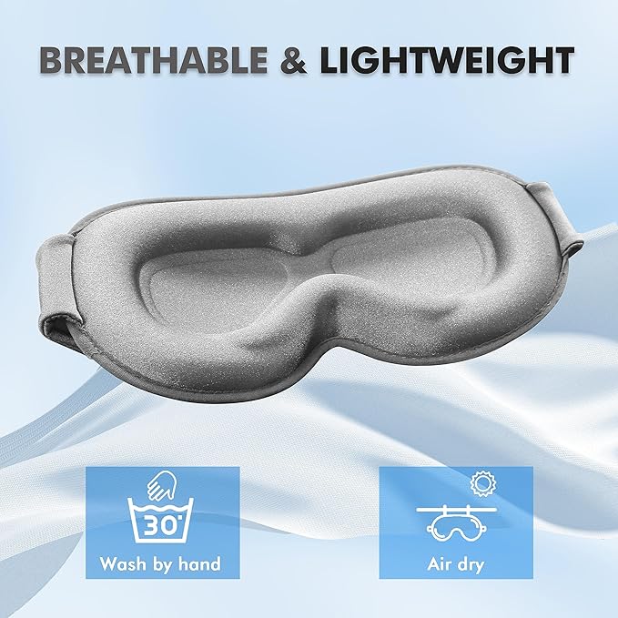 Sleep Eye Mask for Side Sleeper, Lash Extensions 3D Contoured Cup Sleeping Mask for Men Women, Travel Blackout Night Blindfold Eye Shade Cover with Adjustable Strap (Grey-Side Sleeper) - Bloomnest