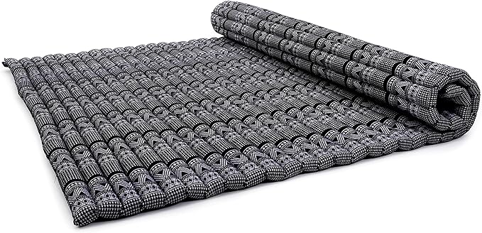 Leewadee - Foldable Floor Mattress - Japanese Roll Up Futon -Trifold Tatami Mat- Guest Floor Bed - Camping Mattress - Thai Massage Mat, Kapok Filled, 75 x 57 inches, Black White - Bloomnest