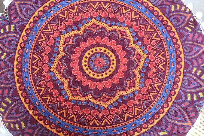 INDIAN CRAFT CASTLE ICC Floor Pillows & Cushion Covers Decorative Hippie Mandala Pouf Pillow Covers Seating Meditation Cushion Cover Large Boho Ottoman Case Pillowcase Couch New Orange, 18" Round - Bloomnest