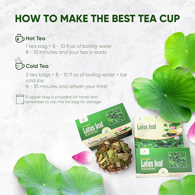 NMPT Dried Lotus Leaf Tea, 100% Hand Pick, Organic Herbal Tea, 50 Tea Bags, Gluten Free, Dairy Free, Sugar Free & 100% Natural, Energy Boost & Health Support - Bloomnest
