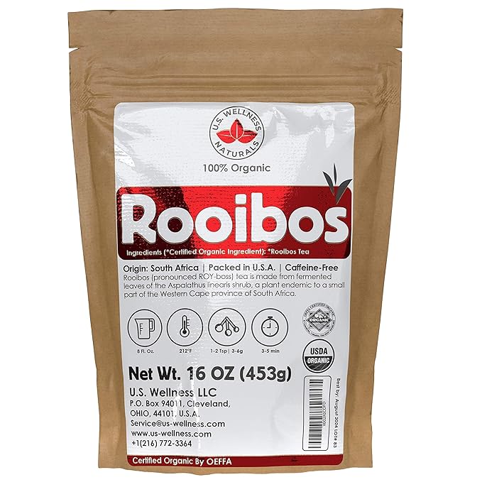 Rooibos Tea 1LB (16Oz) 100% CERTIFIED Organic (USDA seal) | Red Rooibos Loose Leaf Tea | South African Red Bush Herbal Tea| (200+ CUPS) | Non-GMO | Keto Friendly - Bloomnest