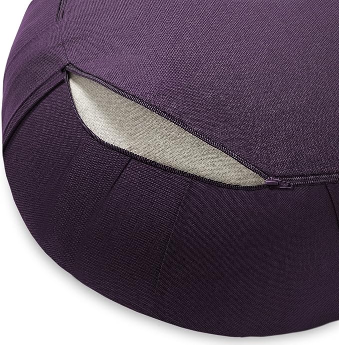 Zafu Meditation Cushion, 15" Round Buckwheat Yoga Pillow with Organic Cotton Cover - Bloomnest