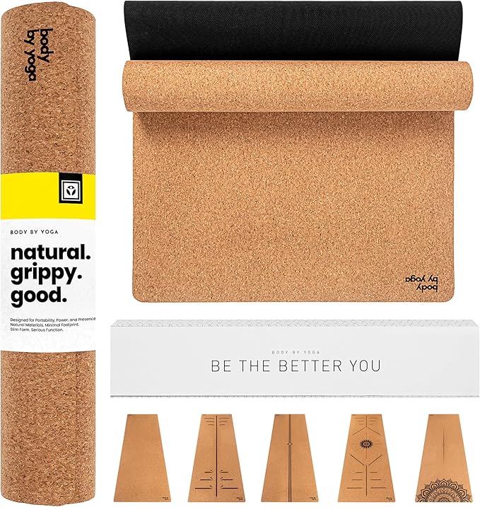 Luxury Cork Yoga Mat - Non Slip, Extra Thick Grip. Thicker, Longer, and Wider for More Comfort and Support. Tough Enough For Hot Yoga. Natural, Non Toxic, and Eco Friendly. Optional Alignment Lines.