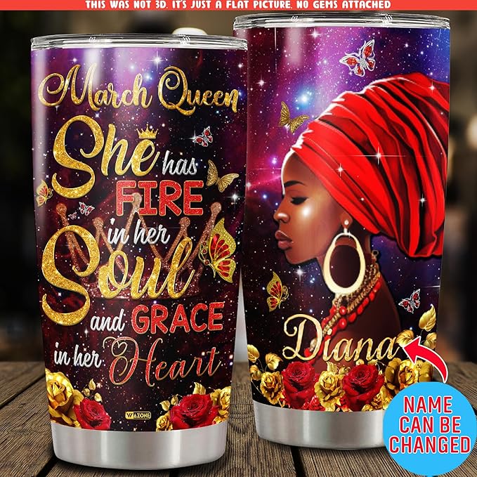 WAZONE Tumbler Personalized Birthday Months Woman Black Women African American Girls Stainless Steel Travel Mug Insulated Cup With Name Butterfly Flower May June August July March Queen - Bloomnest