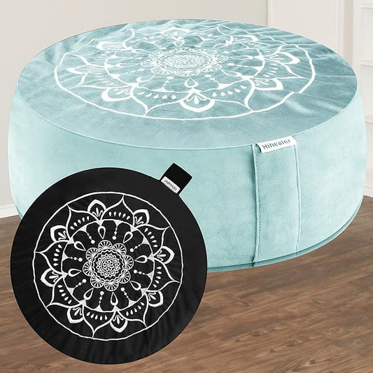 Hihealer Meditation Cushion - Large Velvet Zafu Floor Pillow for Adults and Women - Comfortable Yoga Pillow with Traditional Tibetan Buckwheat Filling for Meditation and Relaxation - Bloomnest