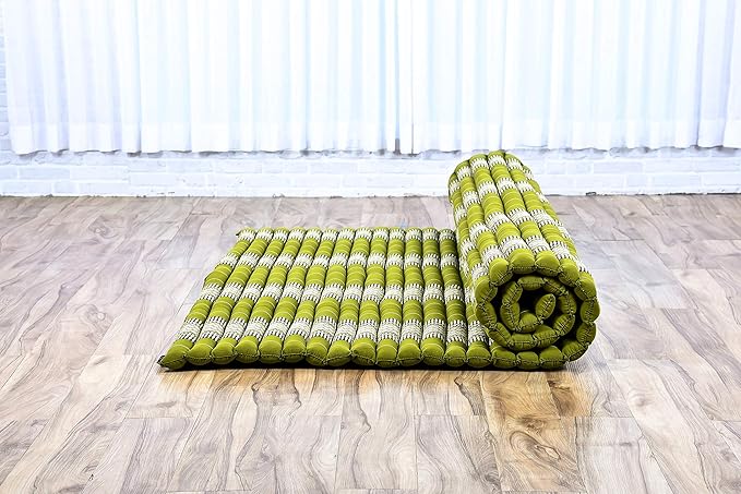 Leewadee - Foldable Floor Mattress - Japanese Roll Up Futon -Trifold Tatami Mat- Guest Floor Bed - Camping Mattress - Thai Massage Mat, Kapok Filled, 75 x 57 inches, Green - Bloomnest