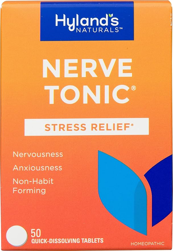 Hyland's Nerve Tonic Stress Relief Tablets, Natural Relief of Restlessness, Nervousness and Irritability Symptoms, Non-Habit Forming, Quick Dissolving Tablets, 50 Count Hylands