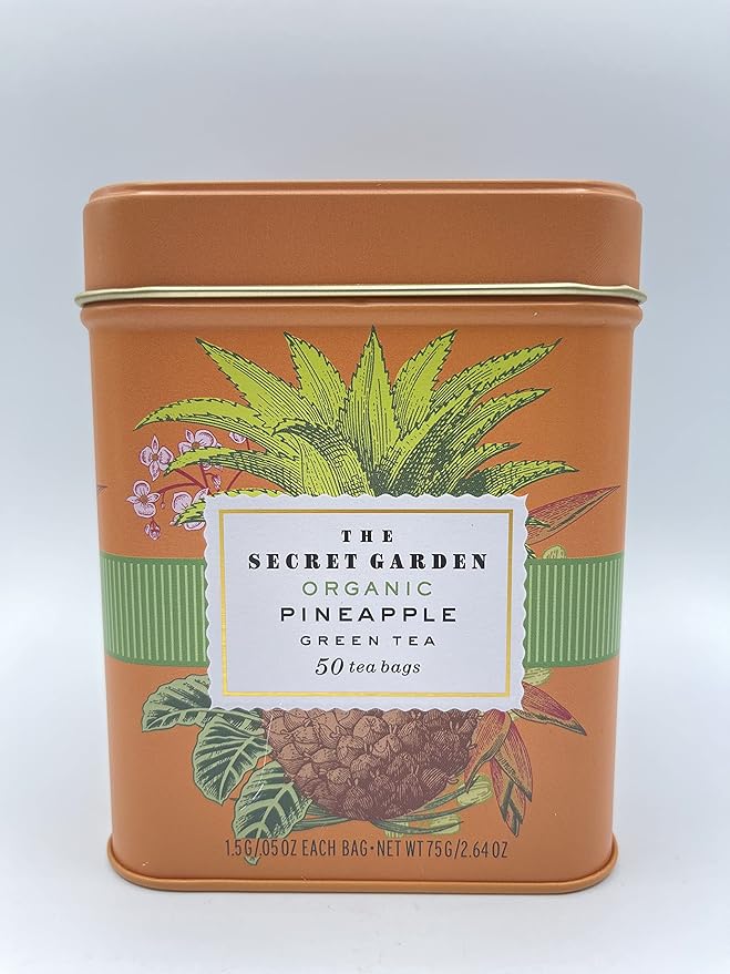 Organic Ceylon Pineapple Green Tea - 50 Packets - Natural Antioxidant Rich Herbal Leaf Teabags - USDA Certified 100% Non-GMO - Caffeinated Premium Gift Tin - Bloomnest