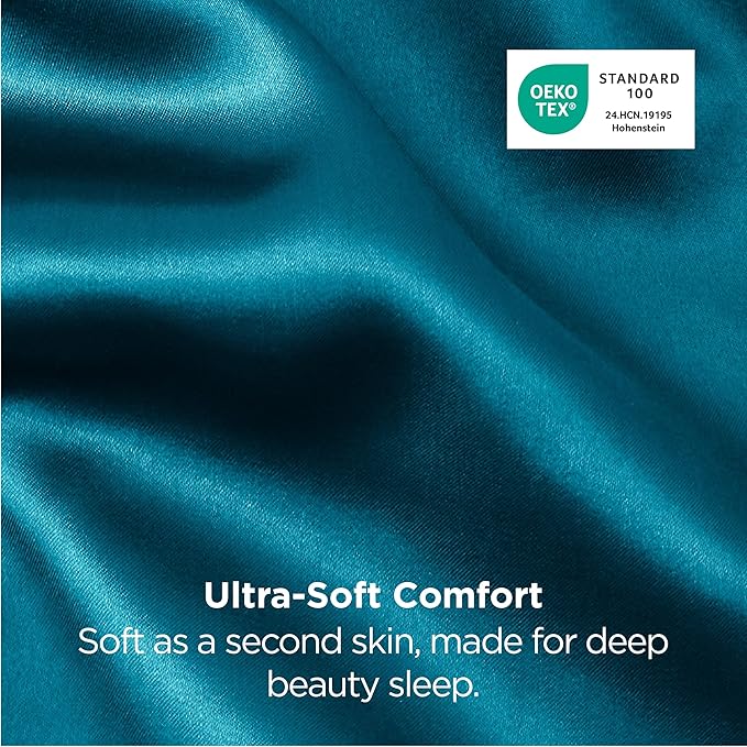 Bedsure Satin Pillowcase 2 Pack Similar to Silk Pillow Cases Standard Size, Pillow Case for Sleeping Women with Envelope Closure, Gifts for Women Men, Teal, 20x26 Inches, 2pcs - Bloomnest