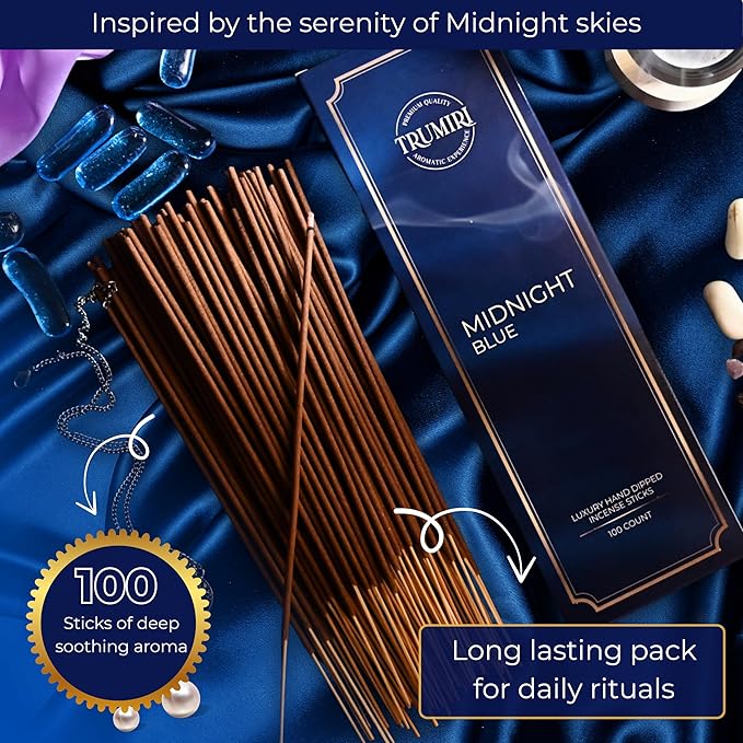 Midnight Blue Incense Sticks - Pack of 100 Inscents-Sticks - Inciensos Aromaticos para La Casa - Made with Natural Ingredients - Scented Insence Non Toxic Insense Incents