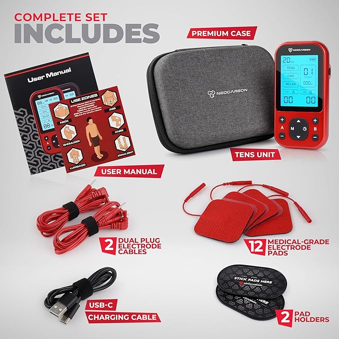 TENS Unit Muscle Stimulator Pro for Back Pain Relief, Shoulder Recovery and Physical Therapy, Electronic EMS Massager Machine with PMS Pulse for Effective Shock Therapy, Red - Bloomnest