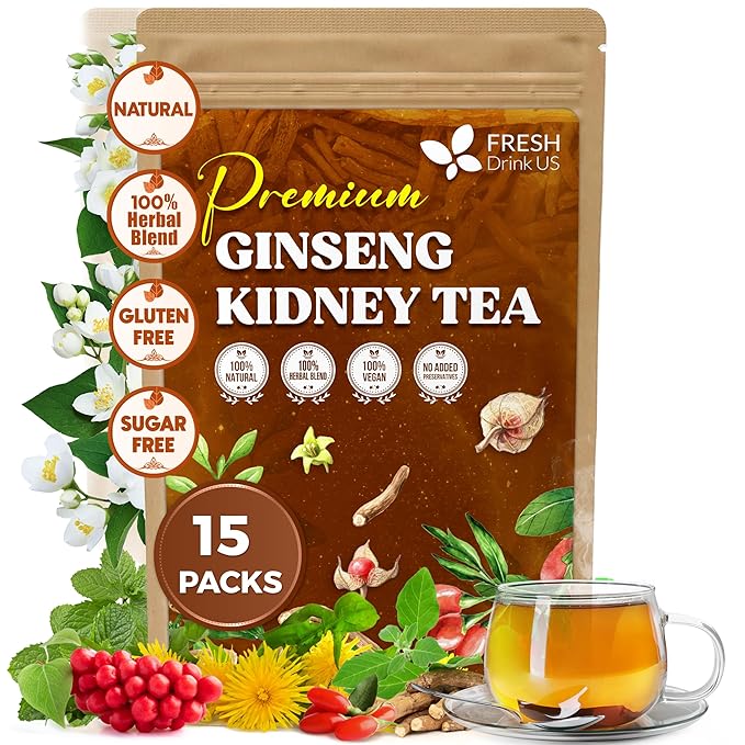 FreshDrinkUS, Ginseng Kidney Tea – 15 Packs of Herbal Detox & Vitality Support | 100% Natural Roots & Berries | Caffeine-Free | Adaptogenic Blend for Energy, Kidney Health, and Wellness - Bloomnest