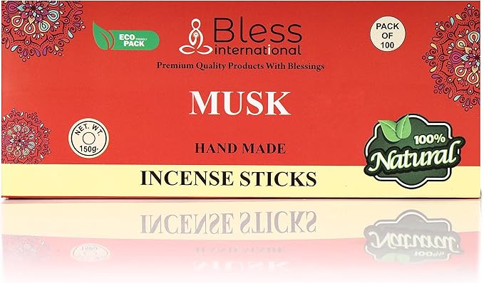 Bless-Musk 100%-Natural-Handmade-Hand-Dipped-Incense-Sticks Organic-Chemicals-Charcoal-Free Purification-Relaxation-Positivity-Yoga-Meditation Best-Woods-Scent (100 Sticks(5.25 OZ)) BlessInternational