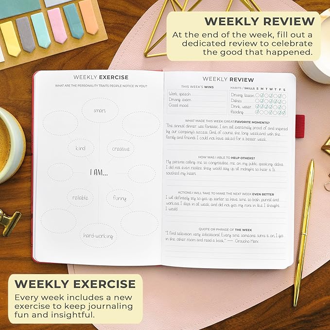 Clever Fox Gratitude Journal – Happiness, Positivity & Affirmation Daily Journal – Inspirational Daily Notebook – 3 Months, A5 (Red) - Bloomnest