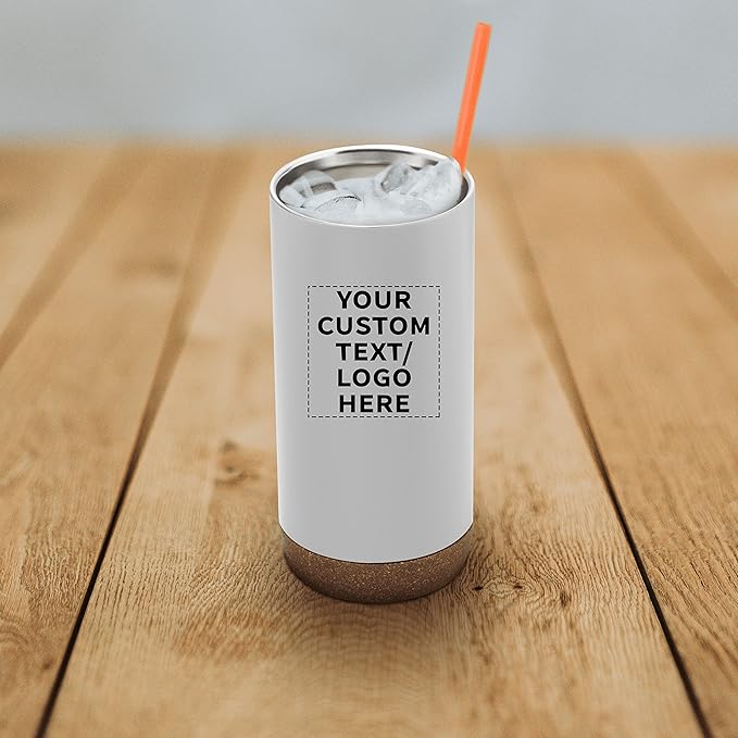 DISCOUNT PROMOS Custom Tumblers Cork Bottom 16 oz Set of 10/50/100 Personalized Bulk Pack Double Wall Insulated Matte Finish Iced Coffee Soda - White - Bloomnest