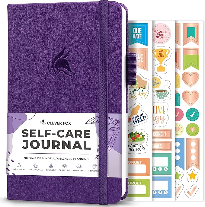 Clever Fox Self-Care Journal Pocket – Daily Reflection Notebook – Mental Health & Personal Development Planner, Meditation & Mood Log (Purple)