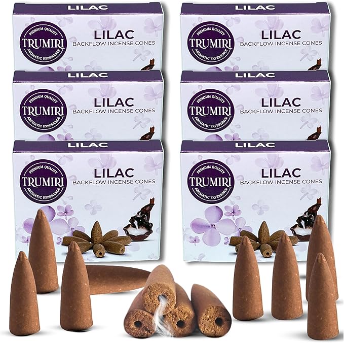 Lilac Backflow Incense Cones - Total 60 Incense Cones Waterfall - Six Packs of 10 Incense Backflow Cones - Waterfall Inscent Cones - Incense Waterfall Cones