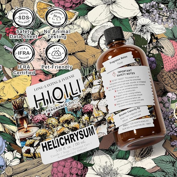 HIQILI Helichrysum Fragrance Oil for Home Diffuser, Floral Scents for Candle, Soap and Perfume Making, Blend to Body Lotion & Moisturizer - 5.07 Fl Oz - Bloomnest