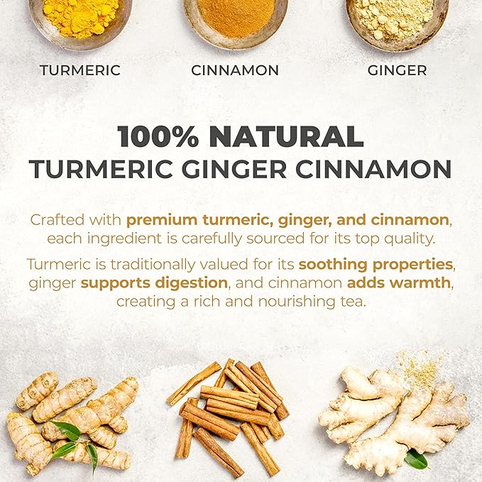 LeafLea 40 Turmeric Ginger Cinnamon Tea Bags, 100% Natural Ingredients Herbal Tea, Turmeric Ginger Herbal Blend for Wellness, Vegan, No Sugar, Caffeine-Free, Individually Wrapped for Freshness - Bloomnest
