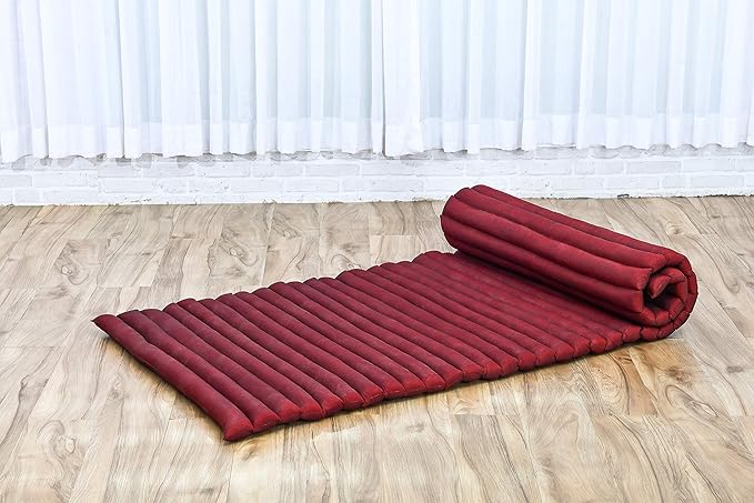 Leewadee - Foldable Floor Mattress - Japanese Roll Up Futon -Trifold Tatami Mat- Guest Floor Bed - Camping Mattress - Thai Massage Mat, Kapok Filled, 75 x 28 inches, Red - Bloomnest