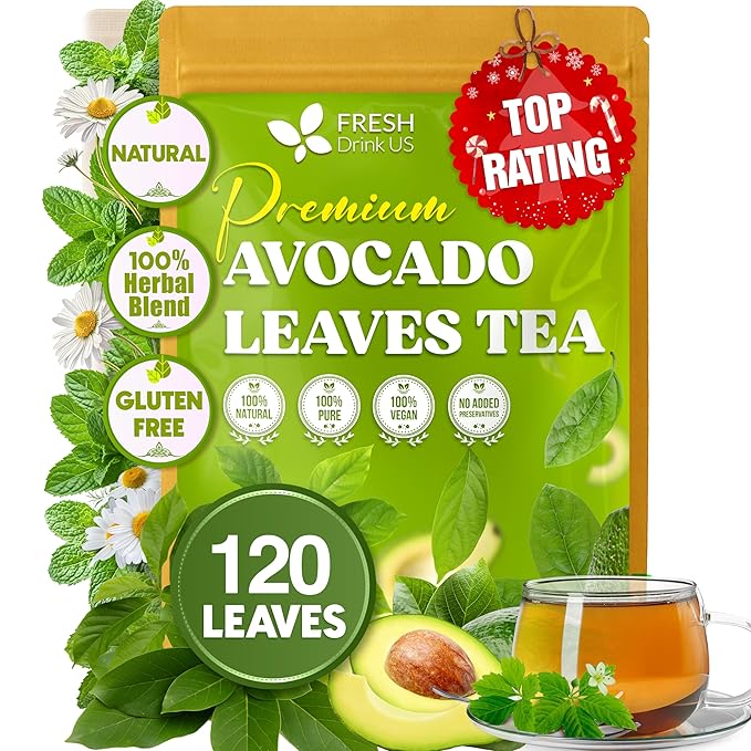 FreshDrinkUS, 120 Avocado Leaves - Loose Leaf - Premium Avocado Leaf Herbal Tea, Caffeine Free Botanical Tea Leaves for Hot or Iced Tea – Natural, Aromatic & Fresh Avocado Leaves - Bloomnest