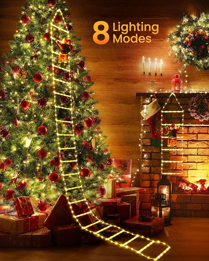 Toodour LED Christmas Lights - 10ft Christmas Decorative Ladder Lights with Santa Claus, Xmas Decorations Light for Indoor Outdoor, Window, Garden, Home, Wall, Xmas Tree Decor - Warm White - Bloomnest